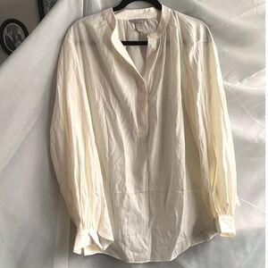 Silky‎ Oversized Peasant Cream Tunic Top Blouse Medium Boho Feminine Victorian
